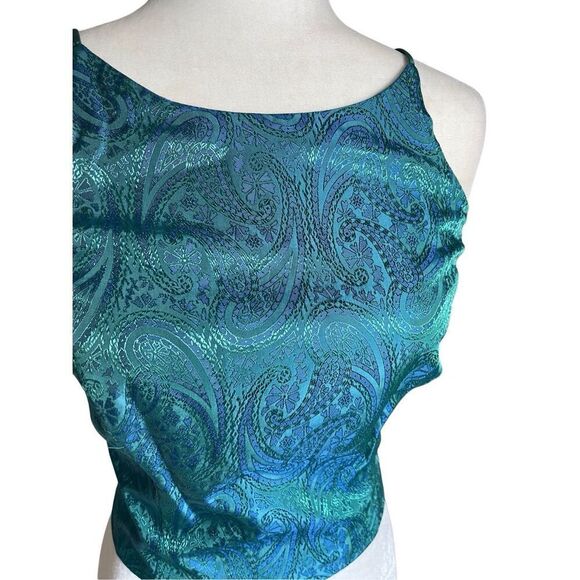 Y2K Blondie nites teal green ornate back tie, spaghetti strap, corset top croppe - Picture 3 of 6